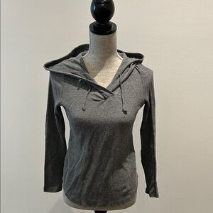 Buffalo David Bitton Gray Hooded V-Neck Long Sleeve Top